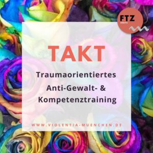 TAKT Schriftzug auf dem Hintergrund bunter Rosen